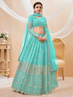 Jyoti Fashion Women's Sky Blue Georgette Sequins Zari Embroidered Lehenga Choli & Dupatta | Grocsy
