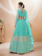 Jyoti Fashion Women's Sky Blue Georgette Sequins Zari Embroidered Lehenga Choli & Dupatta | Grocsy