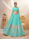Jyoti Fashion Women's Sky Blue Georgette Sequins Zari Embroidered Lehenga Choli & Dupatta | Grocsy