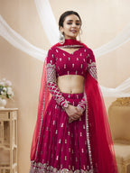 Jyoti Fashion Women's Hot Pink Georgette Sequins Zari Embroidered Lehenga Choli & Dupatta | Grocsy