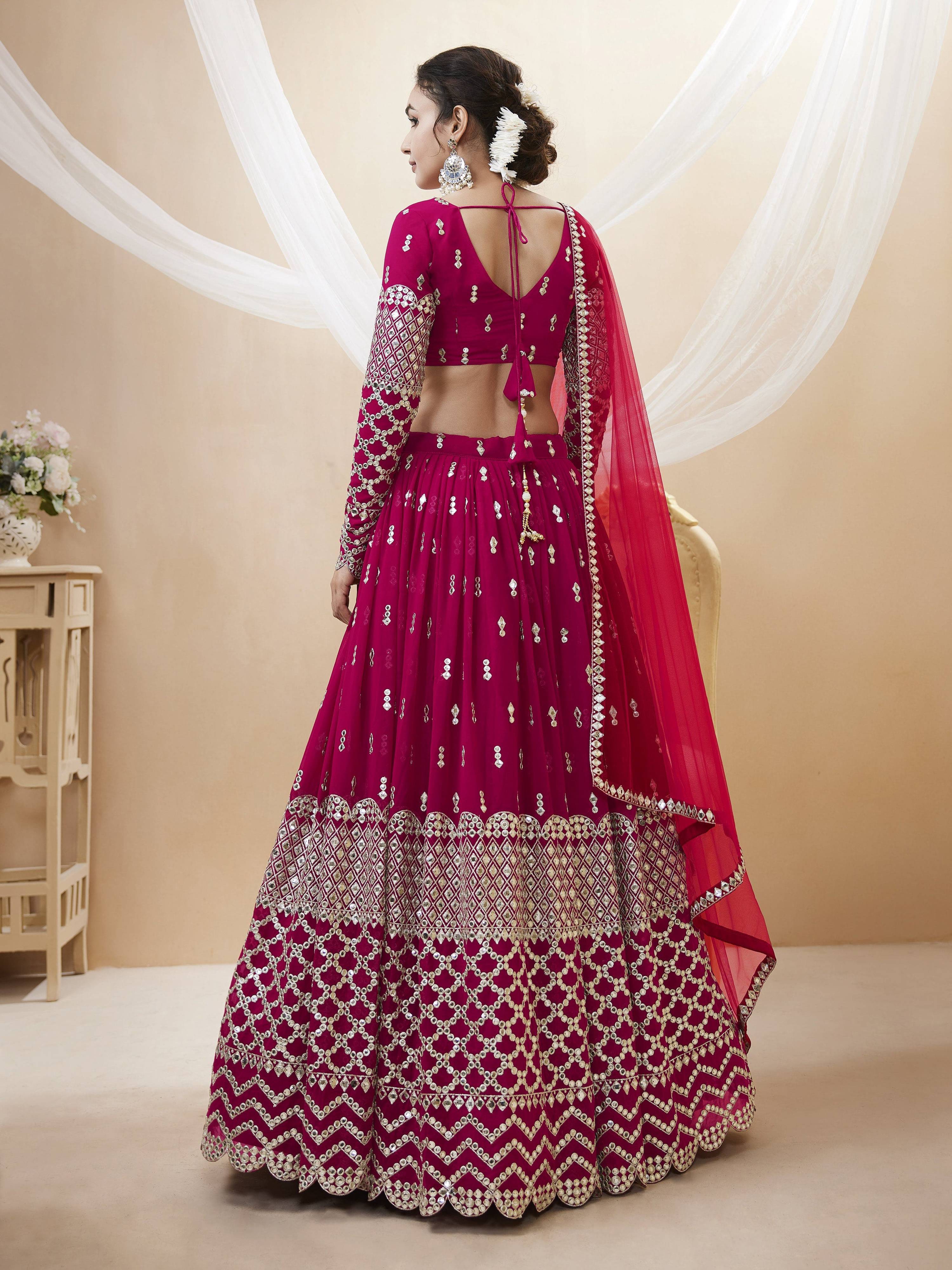 Jyoti Fashion Women's Hot Pink Georgette Sequins Zari Embroidered Lehenga Choli & Dupatta | Grocsy