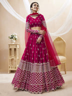 Jyoti Fashion Women's Hot Pink Georgette Sequins Zari Embroidered Lehenga Choli & Dupatta | Grocsy