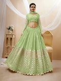 Jyoti Fashion Women's Pista Georgette Sequins Zari Embroidered Lehenga Choli & Dupatta | Grocsy