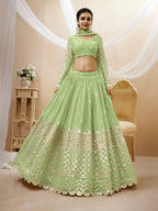 Jyoti Fashion Women's Pista Georgette Sequins Zari Embroidered Lehenga Choli & Dupatta | Grocsy