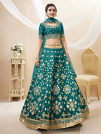 Jyoti Fashion Women's Green Art Silk Sequins with Foil & Zari Embroidered Lehenga Choli & Dupatta | Grocsy