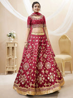 Jyoti Fashion Women's Red Art Silk Sequins with Foil & Zari Embroidered Lehenga Choli & Dupatta | Grocsy
