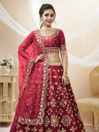 Jyoti Fashion Women's Red Art Silk Sequins with Foil & Zari Embroidered Lehenga Choli & Dupatta | Grocsy