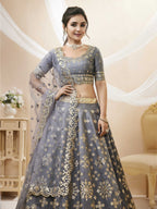 Jyoti Fashion Women's Grey Art Silk Sequins with Foil & Zari Embroidered Lehenga Choli & Dupatta | Grocsy