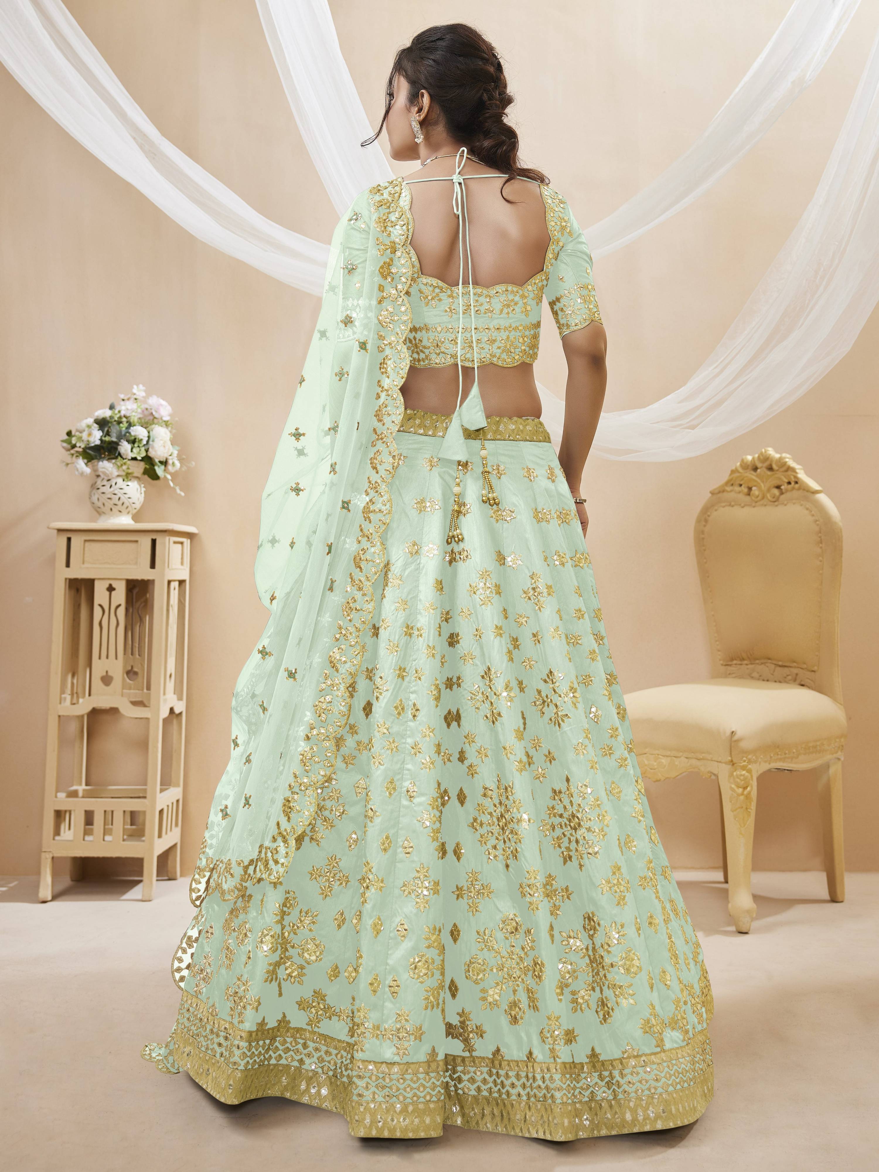 Jyoti Fashion Women's Pista Art Silk Sequins with Foil & Zari Embroidered Lehenga Choli & Dupatta | Grocsy