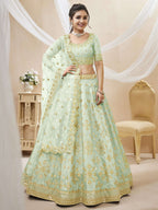 Jyoti Fashion Women's Pista Art Silk Sequins with Foil & Zari Embroidered Lehenga Choli & Dupatta | Grocsy