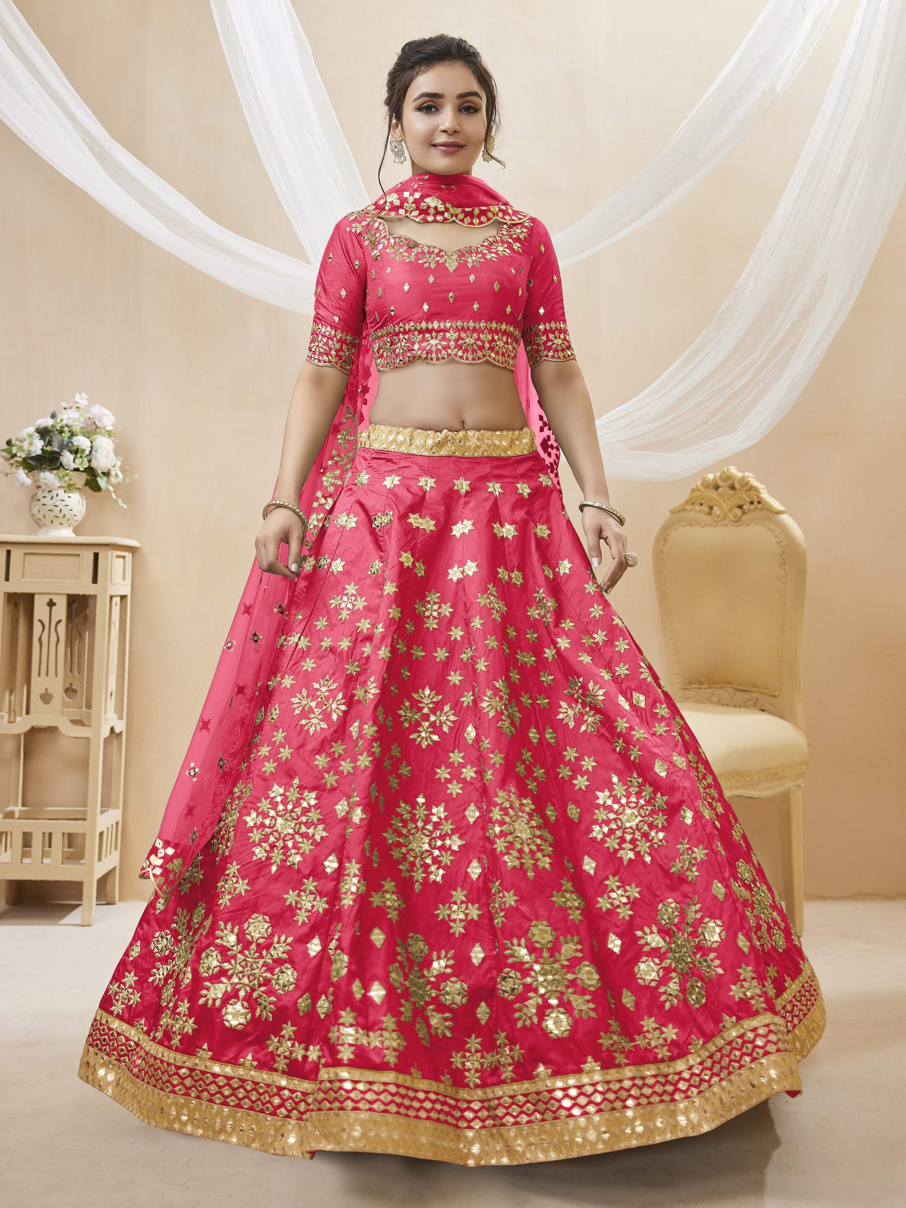 Jyoti Fashion Women's Pink Art Silk Sequins with Foil & Zari Embroidered Lehenga Choli & Dupatta | Grocsy