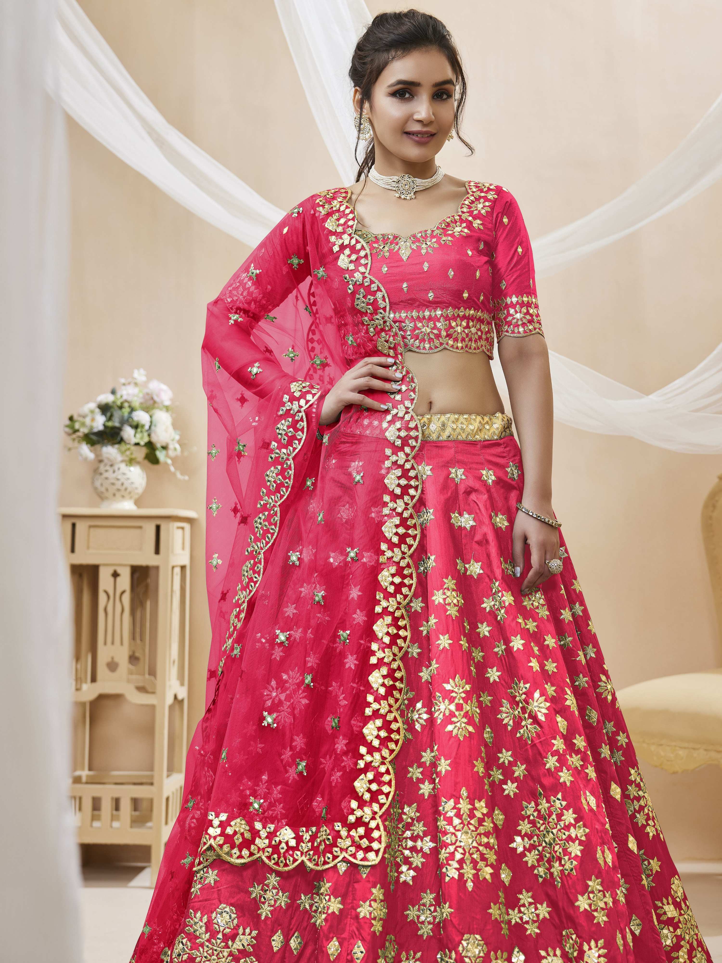 Jyoti Fashion Women's Pink Art Silk Sequins with Foil & Zari Embroidered Lehenga Choli & Dupatta | Grocsy