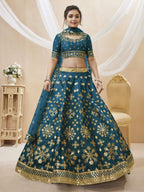 Jyoti Fashion Women's Blue Art Silk Sequins with Foil & Zari Embroidered Lehenga Choli & Dupatta | Grocsy