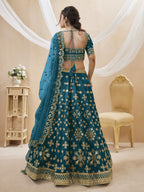 Jyoti Fashion Women's Blue Art Silk Sequins with Foil & Zari Embroidered Lehenga Choli & Dupatta | Grocsy