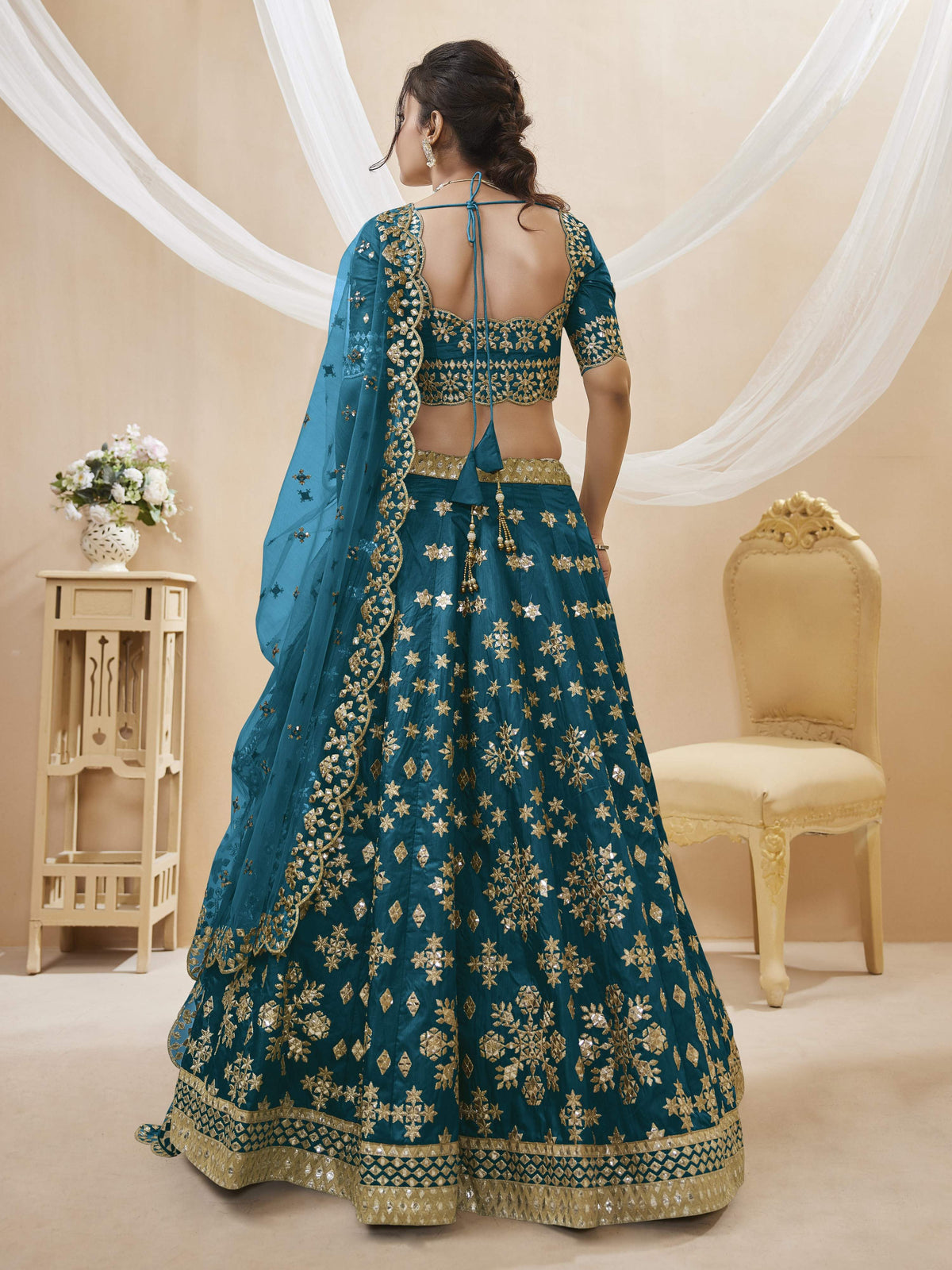Jyoti Fashion Women's Blue Art Silk Sequins with Foil & Zari Embroidered Lehenga Choli & Dupatta | Grocsy