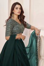 Jyoti Fashion Women's Green Georgette Sequins Zari Embroidered Lehenga Choli & Dupatta | Grocsy