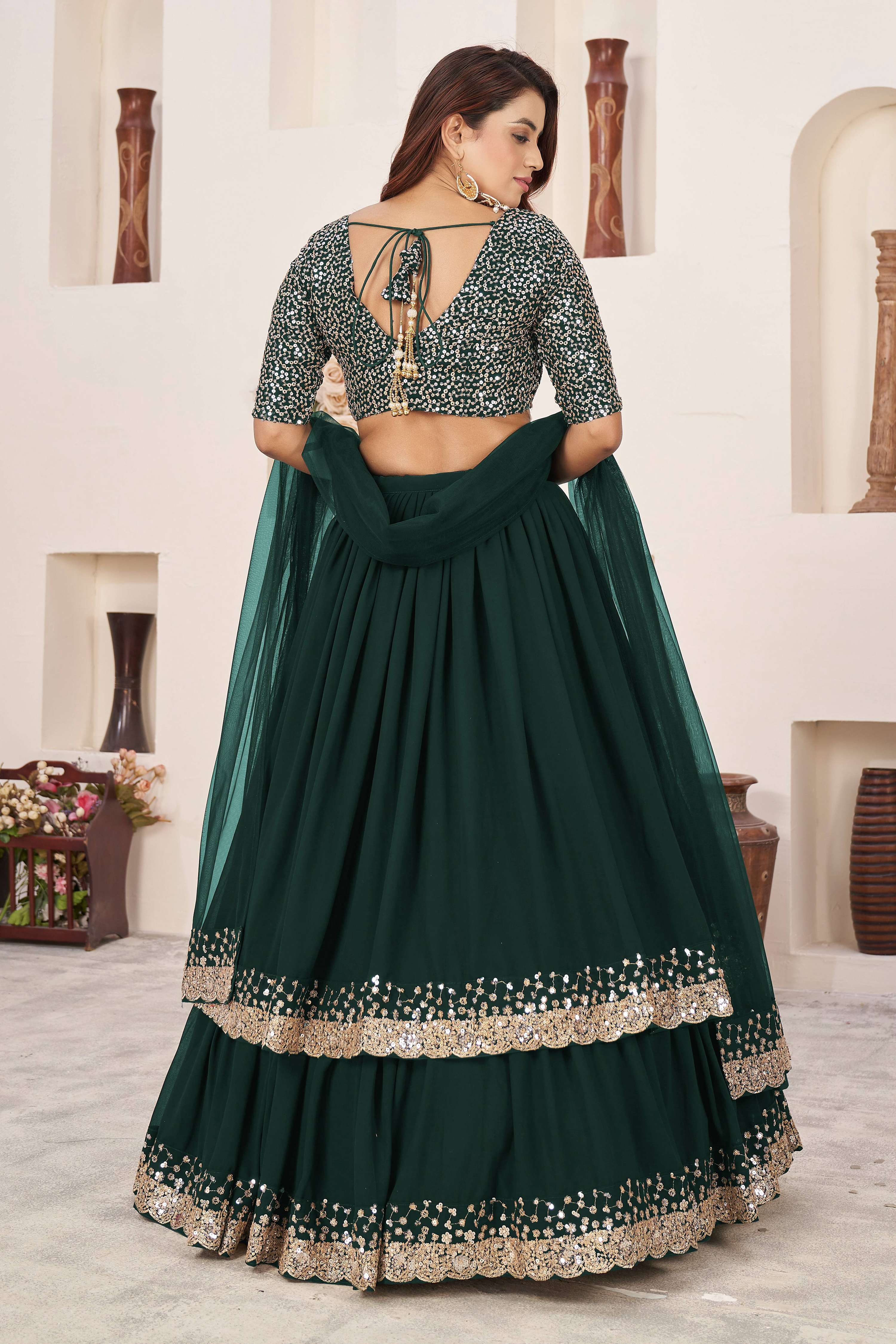 Jyoti Fashion Women's Green Georgette Sequins Zari Embroidered Lehenga Choli & Dupatta | Grocsy