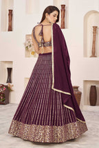 Jyoti Fashion Women's Wine Georgette Sequins Zari Embroidered Lehenga Choli & Dupatta | Grocsy