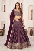 Jyoti Fashion Women's Wine Georgette Sequins Zari Embroidered Lehenga Choli & Dupatta | Grocsy