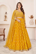 Jyoti Fashion Women's Yellow Georgette Multi Colored Thread with Sequins Embroidered Lehenga Choli & Dupatta | Grocsy