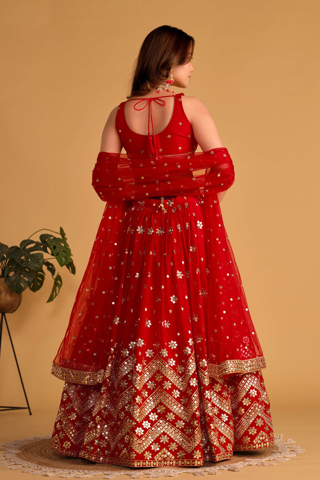 Jyoti Fashion Women's Red Georgette Sequins Zari Embroidered Lehenga Choli & Dupatta | Grocsy