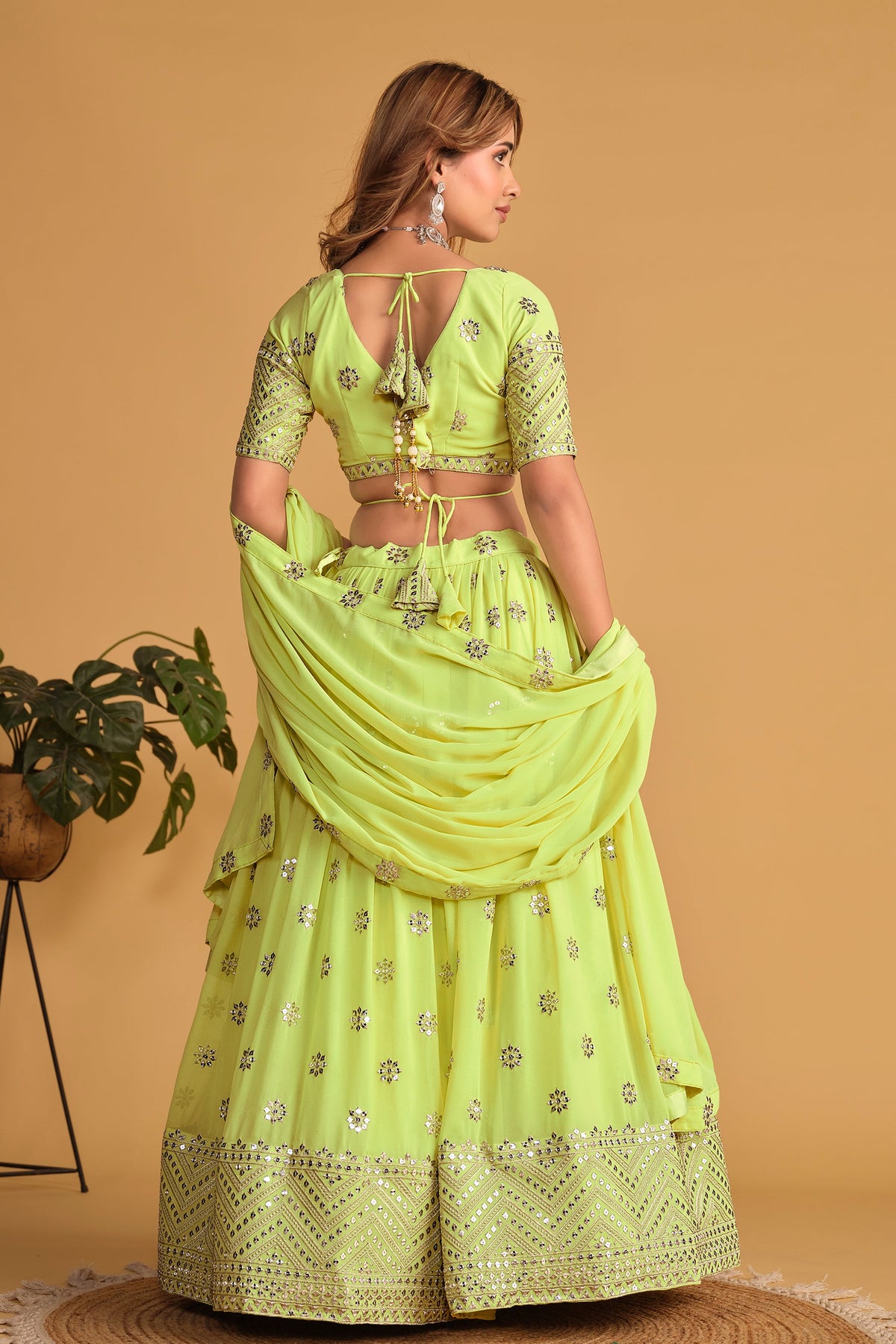 Jyoti Fashion Women's Neon Georgette Sequins Zari Embroidered Lehenga Choli & Dupatta | Grocsy