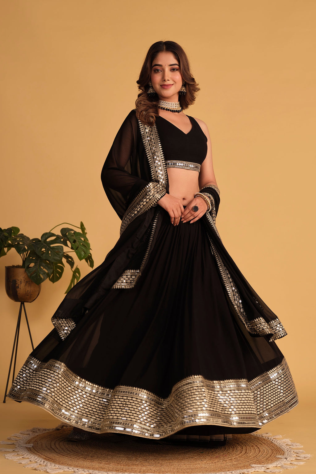Jyoti Fashion Women's Black Georgette Sequins Zari Embroidered Lehenga Choli & Dupatta | Grocsy