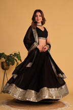 Jyoti Fashion Women's Black Georgette Sequins Zari Embroidered Lehenga Choli & Dupatta | Grocsy