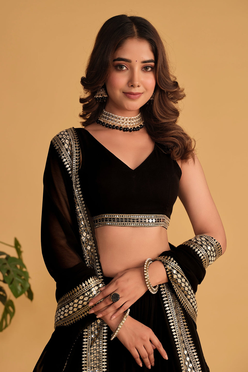 Jyoti Fashion Women's Black Georgette Sequins Zari Embroidered Lehenga Choli & Dupatta | Grocsy