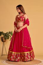 Jyoti Fashion Women's Pink Georgette Sequins Zari Embroidered Lehenga Choli & Dupatta | Grocsy