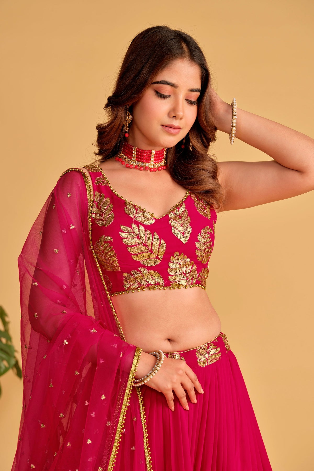 Jyoti Fashion Women's Pink Georgette Sequins Zari Embroidered Lehenga Choli & Dupatta | Grocsy