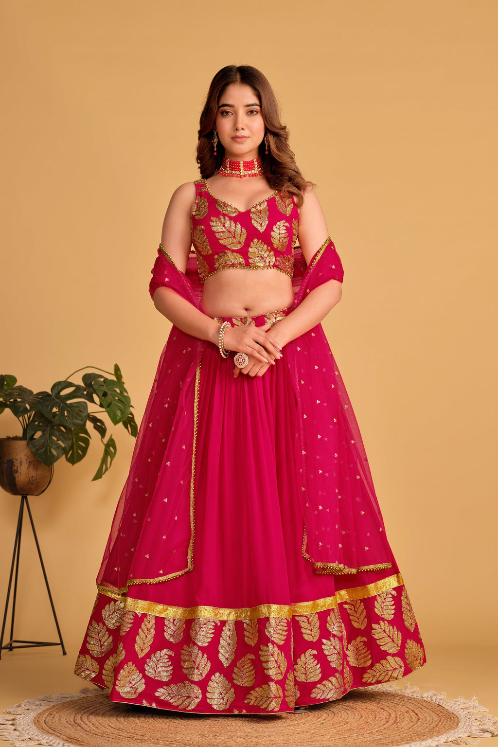 Jyoti Fashion Women's Pink Georgette Sequins Zari Embroidered Lehenga Choli & Dupatta | Grocsy