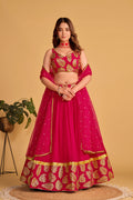 Jyoti Fashion Women's Pink Georgette Sequins Zari Embroidered Lehenga Choli & Dupatta | Grocsy