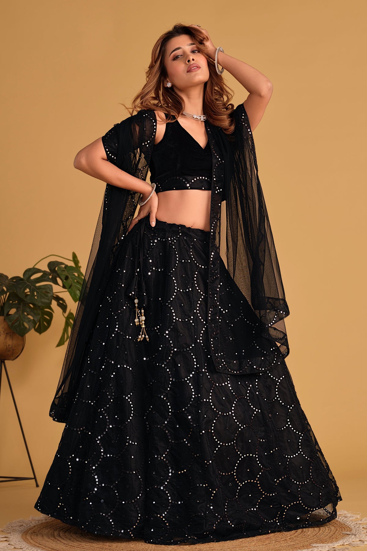 Jyoti Fashion Women's Black Georgette Sequins Thread Embroidered Lehenga Choli & Dupatta | Grocsy