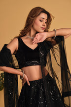Jyoti Fashion Women's Black Georgette Sequins Thread Embroidered Lehenga Choli & Dupatta | Grocsy