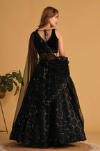 Jyoti Fashion Women's Black Georgette Sequins Thread Embroidered Lehenga Choli & Dupatta | Grocsy