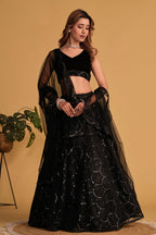 Jyoti Fashion Women's Black Georgette Sequins Thread Embroidered Lehenga Choli & Dupatta | Grocsy