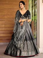 Jyoti Fashion Women's Black Chinon Sequins Thread Embroidered Lehenga Choli & Dupatta | Grocsy