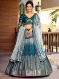 Jyoti Fashion Women's Blue Chinon Sequins Thread Embroidered Lehenga Choli & Dupatta | Grocsy