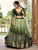 Jyoti Fashion Women's Green Chinon Sequins Thread Embroidered Lehenga Choli & Dupatta | Grocsy
