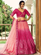 Jyoti Fashion Women's Pink Chinon Sequins Thread Embroidered Lehenga Choli & Dupatta | Grocsy