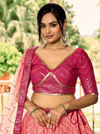 Jyoti Fashion Women's Pink Chinon Sequins Thread Embroidered Lehenga Choli & Dupatta | Grocsy