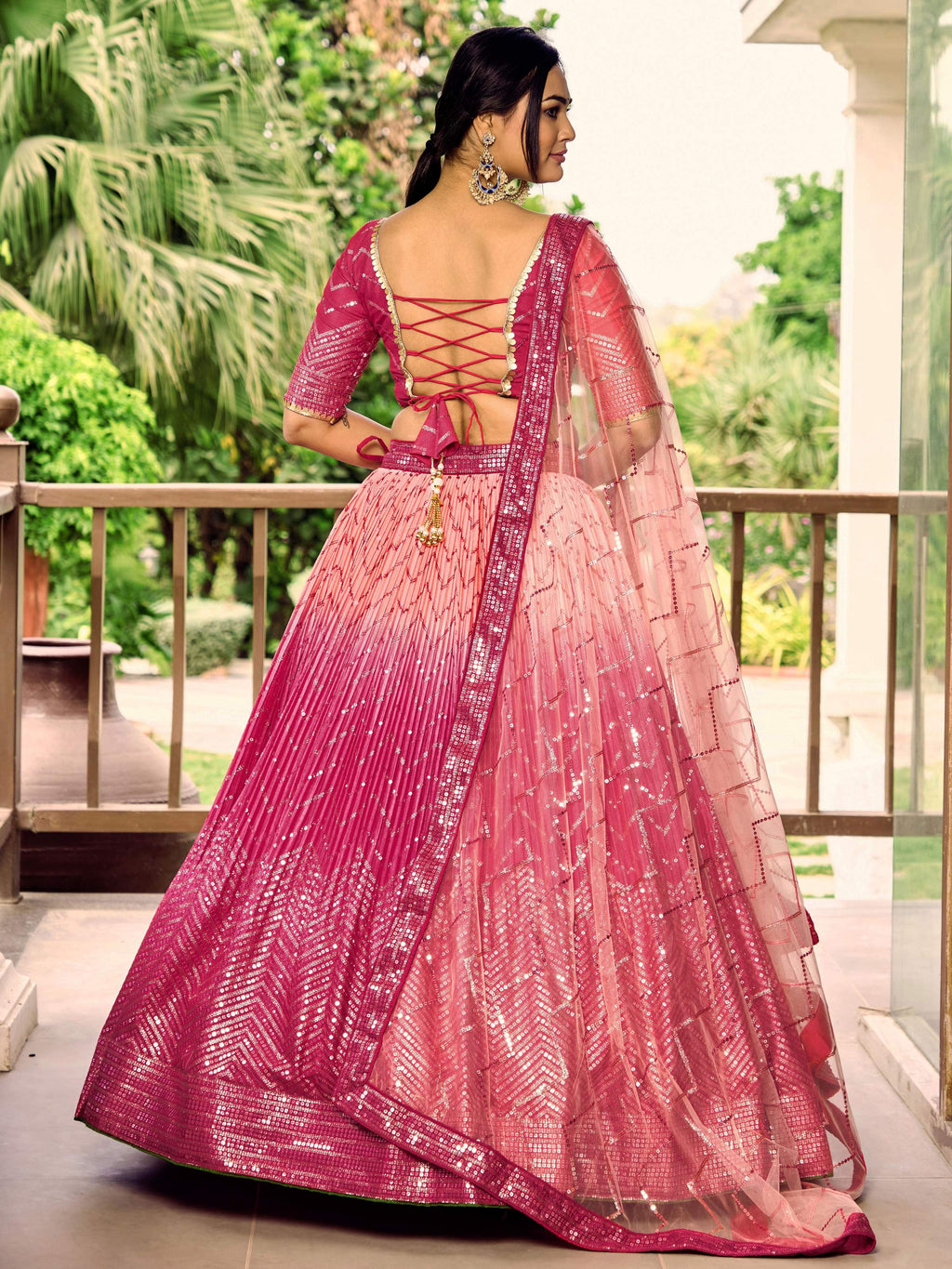 Jyoti Fashion Women's Pink Chinon Sequins Thread Embroidered Lehenga Choli & Dupatta | Grocsy