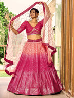 Jyoti Fashion Women's Pink Chinon Sequins Thread Embroidered Lehenga Choli & Dupatta | Grocsy