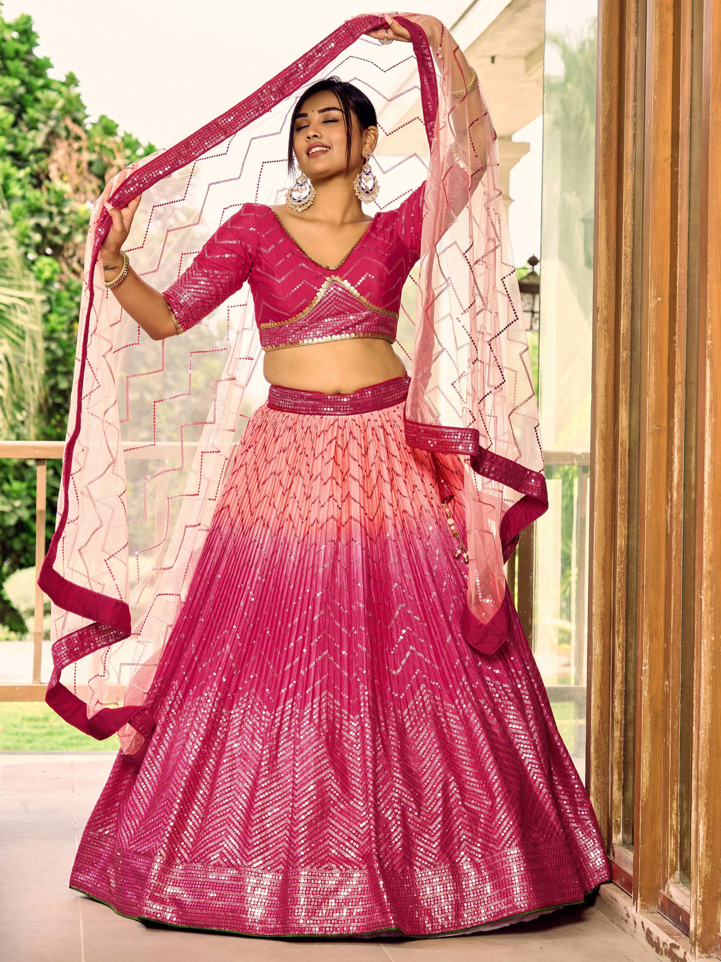 Jyoti Fashion Women's Pink Chinon Sequins Thread Embroidered Lehenga Choli & Dupatta | Grocsy