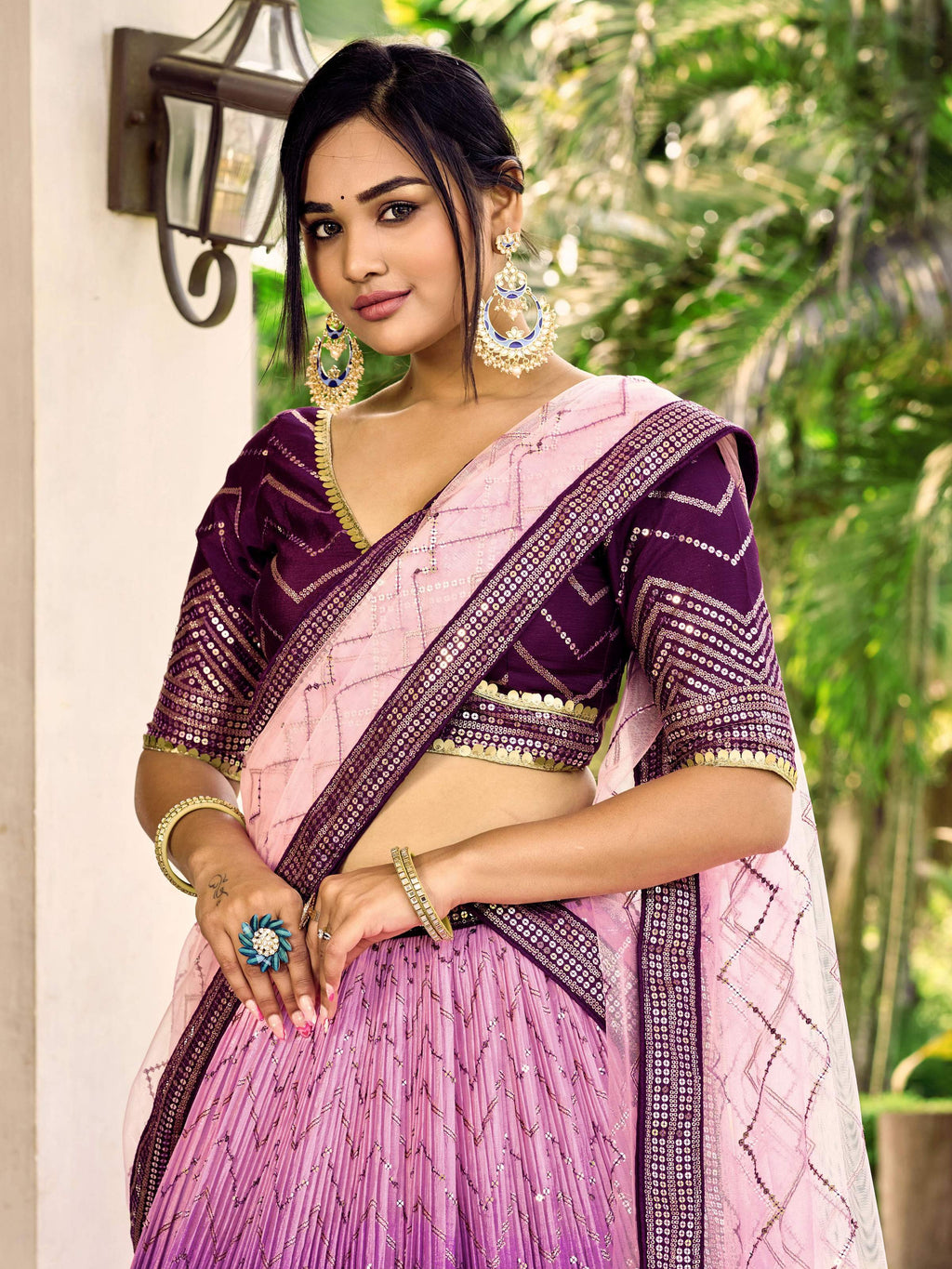 Jyoti Fashion Women's Purple Chinon Sequins Thread Embroidered Lehenga Choli & Dupatta | Grocsy