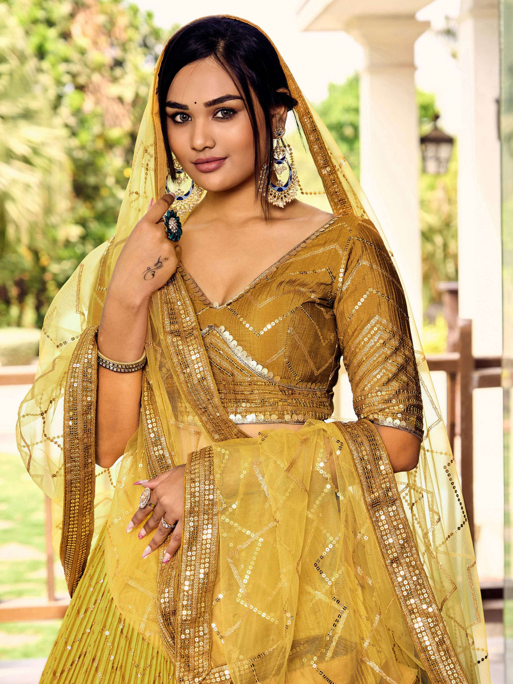 Jyoti Fashion Women's Yellow Chinon Sequins Thread Embroidered Lehenga Choli & Dupatta | Grocsy