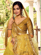 Jyoti Fashion Women's Yellow Chinon Sequins Thread Embroidered Lehenga Choli & Dupatta | Grocsy