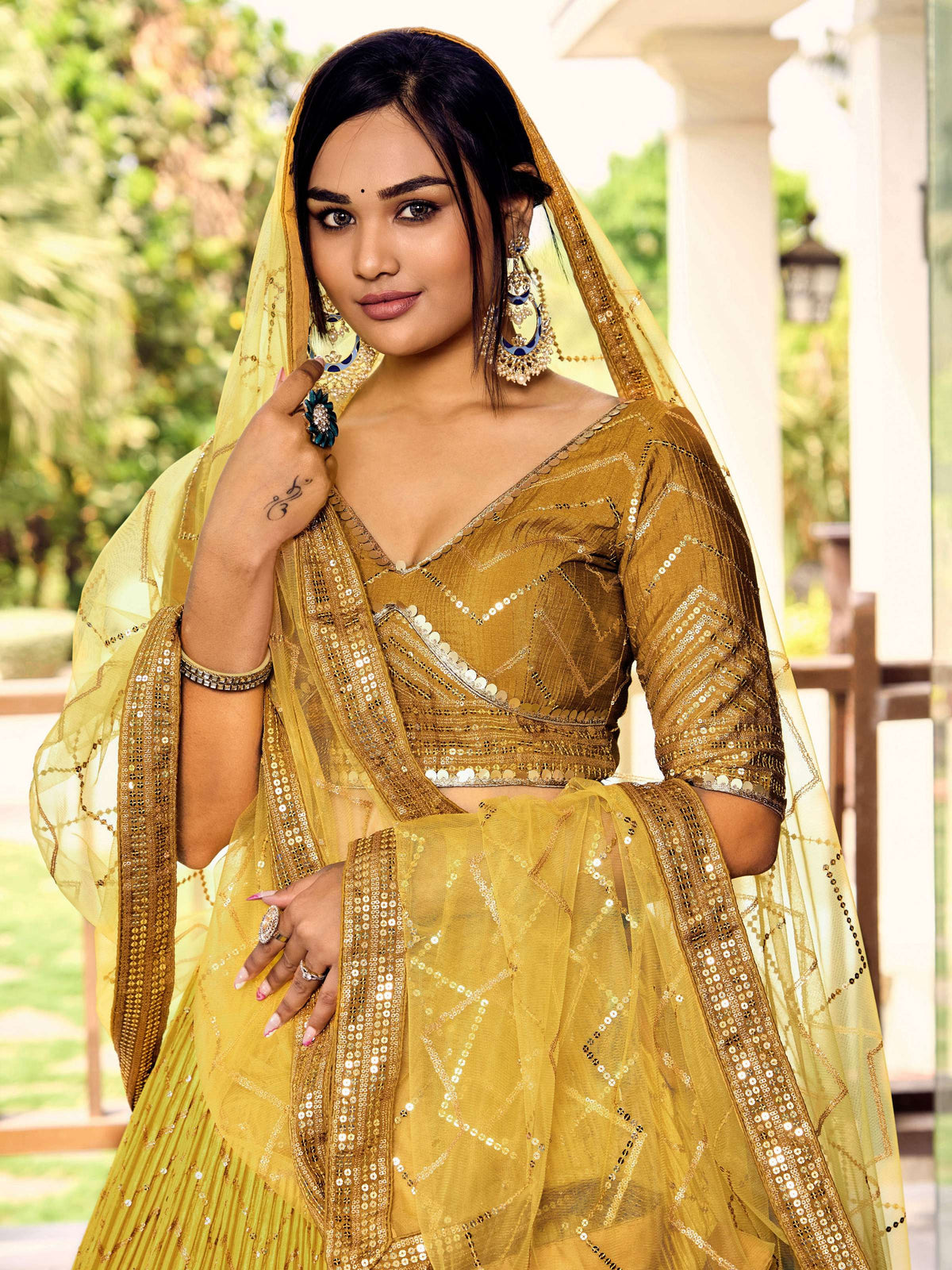 Jyoti Fashion Women's Yellow Chinon Sequins Thread Embroidered Lehenga Choli & Dupatta | Grocsy