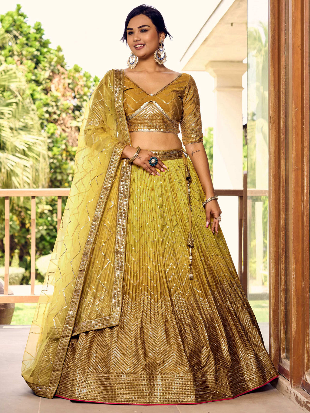 Jyoti Fashion Women's Yellow Chinon Sequins Thread Embroidered Lehenga Choli & Dupatta | Grocsy